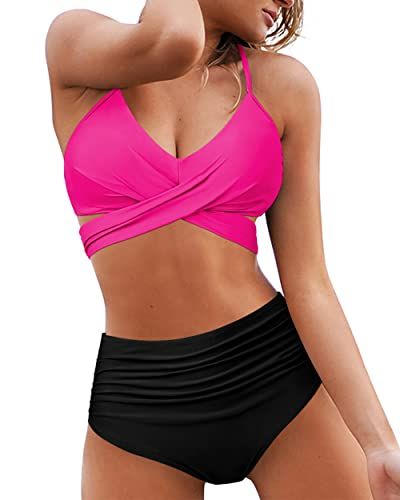 OMKAGI Women High Waisted Bandage Bikini Top Wrap Push Up Swimsuits Two Piece(S,White Yellow)-coloredstr1ngs-