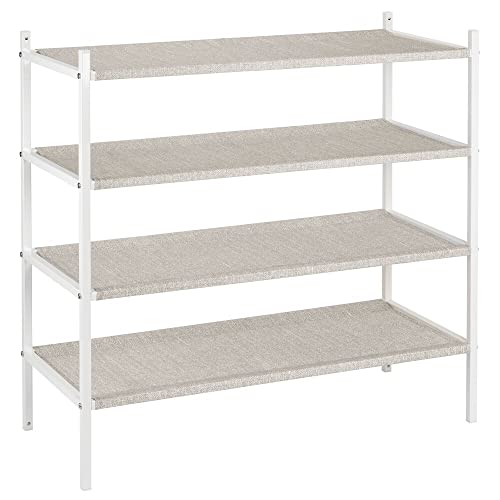 mDesign Soft Fabric Shoe Rack Holder & Organizer - 4 Tier Storage Shelf for Closet, Entryway, Mudroom, Garage, Kids Playroom - Metal Frame, Easy Assembly - Closet Organization - Gray/White-coloredstr1ngs-
