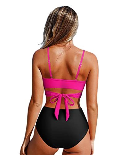 OMKAGI Women High Waisted Bandage Bikini Top Wrap Push Up Swimsuits Two Piece(S,White Yellow)-coloredstr1ngs-