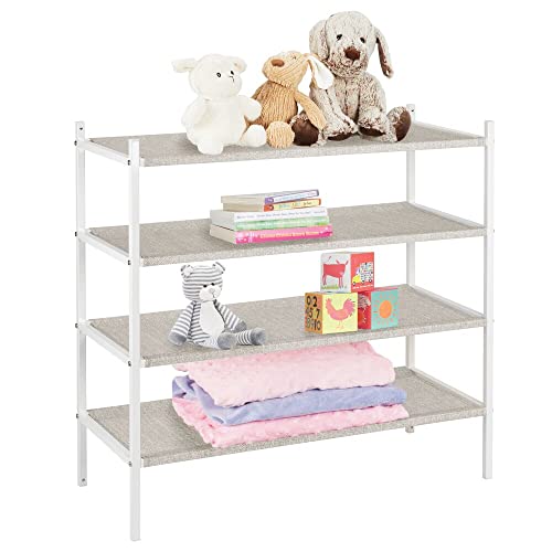 mDesign Soft Fabric Shoe Rack Holder & Organizer - 4 Tier Storage Shelf for Closet, Entryway, Mudroom, Garage, Kids Playroom - Metal Frame, Easy Assembly - Closet Organization - Gray/White-coloredstr1ngs-