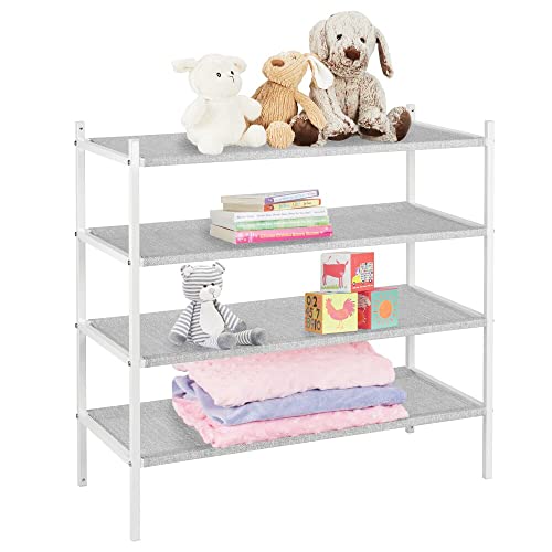 mDesign Soft Fabric Shoe Rack Holder & Organizer - 4 Tier Storage Shelf for Closet, Entryway, Mudroom, Garage, Kids Playroom - Metal Frame, Easy Assembly - Closet Organization - Gray/White-coloredstr1ngs-