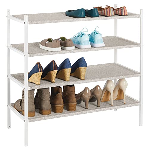 mDesign Soft Fabric Shoe Rack Holder & Organizer - 4 Tier Storage Shelf for Closet, Entryway, Mudroom, Garage, Kids Playroom - Metal Frame, Easy Assembly - Closet Organization - Gray/White-coloredstr1ngs-