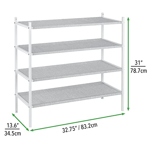 mDesign Soft Fabric Shoe Rack Holder & Organizer - 4 Tier Storage Shelf for Closet, Entryway, Mudroom, Garage, Kids Playroom - Metal Frame, Easy Assembly - Closet Organization - Gray/White-coloredstr1ngs-