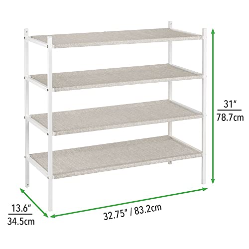 mDesign Soft Fabric Shoe Rack Holder & Organizer - 4 Tier Storage Shelf for Closet, Entryway, Mudroom, Garage, Kids Playroom - Metal Frame, Easy Assembly - Closet Organization - Gray/White-coloredstr1ngs-