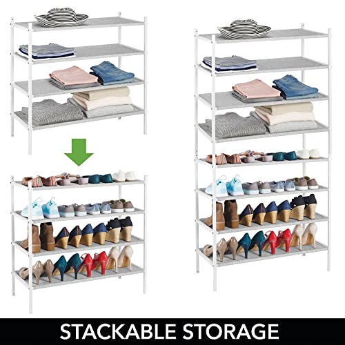 mDesign Soft Fabric Shoe Rack Holder & Organizer - 4 Tier Storage Shelf for Closet, Entryway, Mudroom, Garage, Kids Playroom - Metal Frame, Easy Assembly - Closet Organization - Gray/White-coloredstr1ngs-
