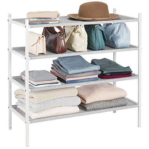 mDesign Soft Fabric Shoe Rack Holder & Organizer - 4 Tier Storage Shelf for Closet, Entryway, Mudroom, Garage, Kids Playroom - Metal Frame, Easy Assembly - Closet Organization - Gray/White-coloredstr1ngs-