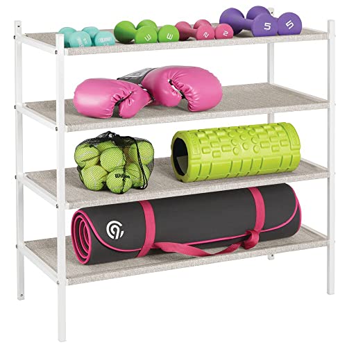 mDesign Soft Fabric Shoe Rack Holder & Organizer - 4 Tier Storage Shelf for Closet, Entryway, Mudroom, Garage, Kids Playroom - Metal Frame, Easy Assembly - Closet Organization - Gray/White-coloredstr1ngs-