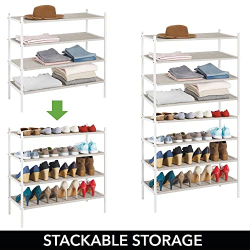 mDesign Soft Fabric Shoe Rack Holder & Organizer - 4 Tier Storage Shelf for Closet, Entryway, Mudroom, Garage, Kids Playroom - Metal Frame, Easy Assembly - Closet Organization - Gray/White-coloredstr1ngs-