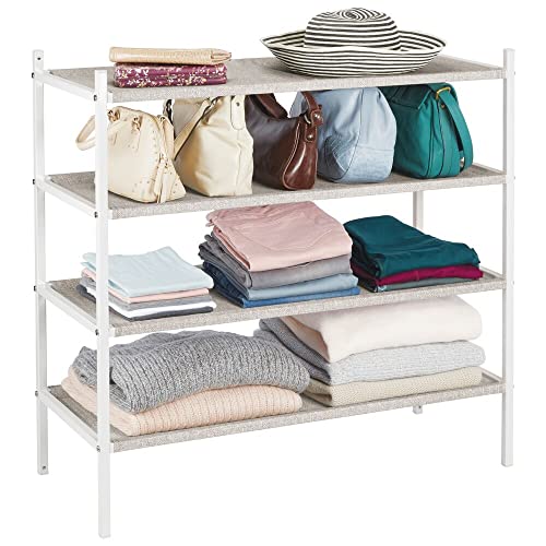 mDesign Soft Fabric Shoe Rack Holder & Organizer - 4 Tier Storage Shelf for Closet, Entryway, Mudroom, Garage, Kids Playroom - Metal Frame, Easy Assembly - Closet Organization - Gray/White-coloredstr1ngs-